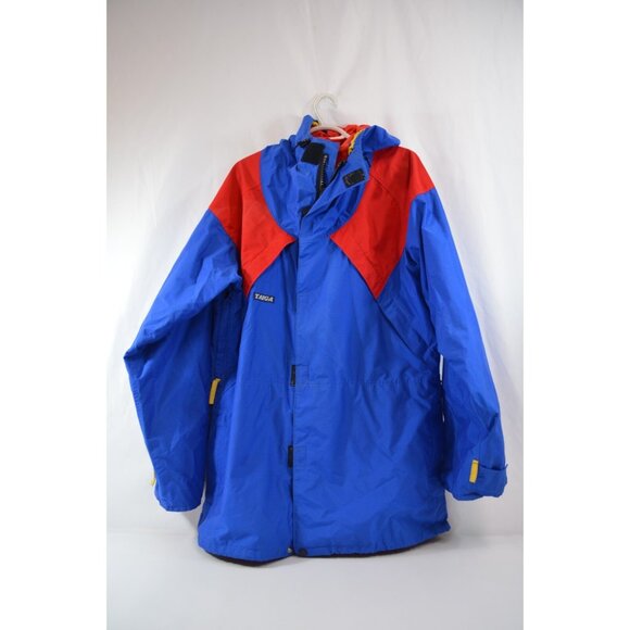 Taiga GoreTex Jacket Mens Large Blue Red Yellow Hooded Outdoor Rainwear Vtg 90s - Picture 1 of 9